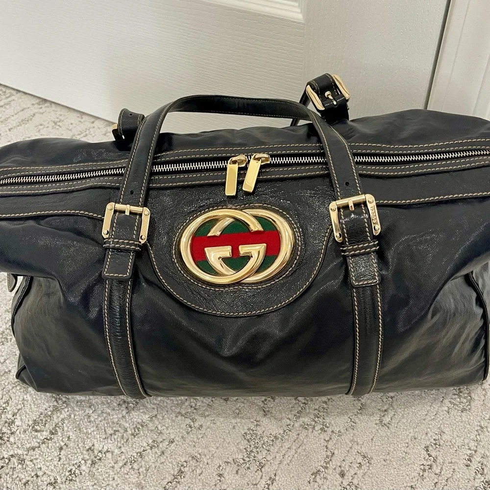 Gucci Black Dialux Britt Leather Boston Bag with Gold Hardware. COA. - Picture 3 of 13